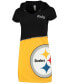 Фото #2 товара Women's Black, Gold-Tone Pittsburgh Steelers Hooded Mini Dress