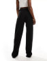 Pull&Bear wide leg pleat tailored trouser with belt in black