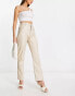 Abercrombie & Fitch curve love 90s straight faux leather trousers in oyster grey