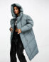 Noisy May longline padded coat with oversized hood in grey Серый, S - EU 36 - фото #3