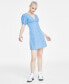 ფოტო #1 პროდუქტის Juniors' Cotton Puff-Sleeve Babydoll Dress