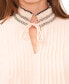 ფოტო #3 პროდუქტის Women's Contrast Stitch Blouson Sleeve Pleated Front Top
