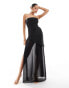 ASOS DESIGN structured bandeau maxi dress with chiffon thigh split skirt in black