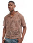 Фото #1 товара ASOS DESIGN boxy relaxed revere polo in brown crochet