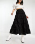 Фото #3 товара Miss Selfridge cotton lace insert tiered maxi skirt in black