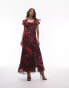 Фото #2 товара Topshop flutter sleeve maxi dress in rose swirl print