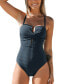 ფოტო #1 პროდუქტის Women's Wrap Front Plunge Cutout Back Tie One Piece Swimsuit