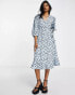 ONLY puff sleeve wrap midi dress in blue spot Mit blauen Tupfen, S - EU 36 - фото #1