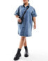 Фото #2 товара ASOS DESIGN Curve short sleeve denim shirt dress in midwash blue