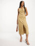 Фото #1 товара ASOS DESIGN twill midi dress with button through in camel