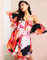 ASOS LUXE one shoulder puff sleeve mini dress with corset detail in floral print