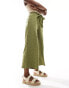 ASOS DESIGN broderie wide leg trouser with tie belt in khaki Зеленый, 38 - фото #1