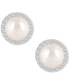 ფოტო #3 პროდუქტის Cultured Freshwater Pearl (6mm) & Lab-Created White Sapphire (1/5 ct. t.w.) Halo Stud Earrings in 10k White Gold