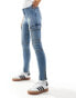 Miss Selfridge cargo skinny jean in mid blue wash Голубой, W25 L32 - фото #3