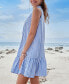 Women's Striped Collared Ruffled Mini Beach Dress