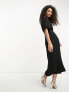 ASOS DESIGN tie waist puff sleeve midi dress in black