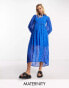 Фото #2 товара Wednesday's Girl Maternity tiered polka dot midi smock dress in blue