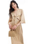 Pretty Lavish tie front satin midaxi dress in Irish cream