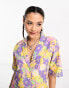 Noisy May beach shirt co-ord in purple 70s floral