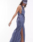 Topshop sleeveless high slit column maxi dress in blue stripe print Синий, 42 - фото #2