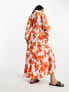Фото #2 товара Selected Femme maxi shirt dress in bold orange floral