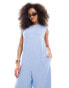 Фото #4 товара ASOS DESIGN shoulder pad column wide leg jumpsuit in blue