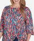 Plus Size Scoop Neck Ikat Dew Drop Printed Knit Top