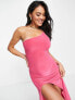 Фото #5 товара Femme Luxe asymmetric one strap maxi dress with train and thigh spilt in pink