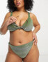 South Beach Curve Exclusive high waist knot bikini bottom in metallic green