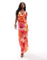 ASOS DESIGN stretch satin cowl neck maxi dress in pink floral lotus print