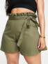 ASOS DESIGN Curve utility belted shorts in khaki