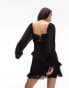 Фото #2 товара Topshop lace up back mini tea dress with long sleeves in black