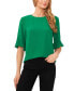 Women's Ruffled Cuff 3/4-Sleeve Crew Neck Blouse