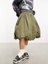 COLLUSION puff ball midi skirt in khaki