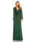 Фото #1 товара Women's Sequined Wrap Over Puff Sleeve Gown