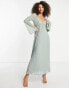 Фото #4 товара ASOS DESIGN pleated maxi dress with lace insert waist and fluted sleeves in sage