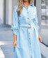 ფოტო #4 პროდუქტის Women's Blue Striped Collared Front Button Midi Shirt Beach Dress