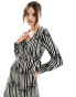 New Look long sleeve wrap midi dress in black and white stripe Черный, 38 - фото #2