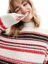 Фото #5 товара Monki mock neck chunky knit sweater in off white with multi-coloured stripes