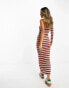 ASOS DESIGN ribbed one shoulder long sleeve striped maxi dress Braun gestreift, 44 - фото #4