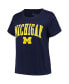 ფოტო #3 პროდუქტის Women's Navy Michigan Wolverines Plus Size Arch Over Logo Scoop Neck T-shirt