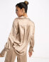 Фото #6 товара Pretty Lavish relaxed satin shirt co-ord in mocha