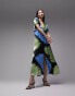 Topshop v neck flutter sleeve printed maxi dress with in blue and green