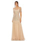 Фото #1 товара Women's High Neck Short Sleeve Sequin Embellished Gown