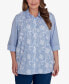 Plus Size Classic Embroidered Pinstripe Button Down Top
