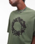 Topman premium extreme oversized fit t-shirt with wreath embroidery in green