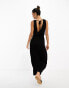 Фото #4 товара ASOS DESIGN crinkle v neck maxi smock dress with shirred waist in black