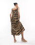 Фото #8 товара ASOS DESIGN tie strap detail trapeze maxi slip dress in animal print