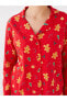 Gömlek Yaka Yılbaşı Temalı Uzun Kollu Kadın Pijama Takımı