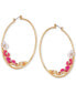 ფოტო #1 პროდუქტის Gold-Tone Pink Flower Large Hoop Earrings, 2.25"